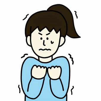 震えている女性 女性,人物,シンプル,震え,緊張,怯え,寒さ,上半身のイラスト素材