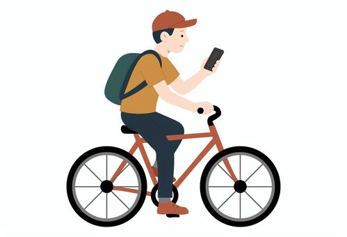自転車でスマホ操作する若者 ながら運転 自転車,通勤,危険運転,スマホ,若者,通学,移動,安全,交通のイラスト素材