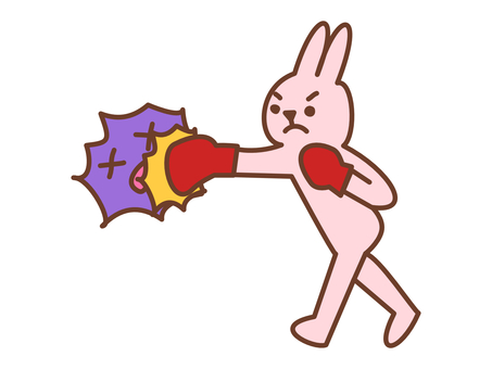 風邪ウイルスを撃退するウサギ うさぎ,ウイルス,風邪,インフルエンザ,風邪対策,風邪予防,パンチ,対策,予防,免疫のイラスト素材