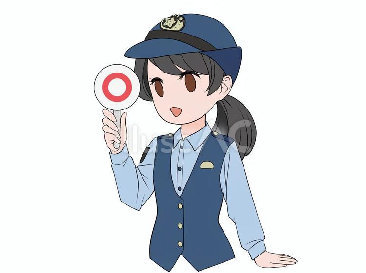 マルバツ棒を持つ元気な女性警察官 女性,警察官,笑顔のイラスト素材