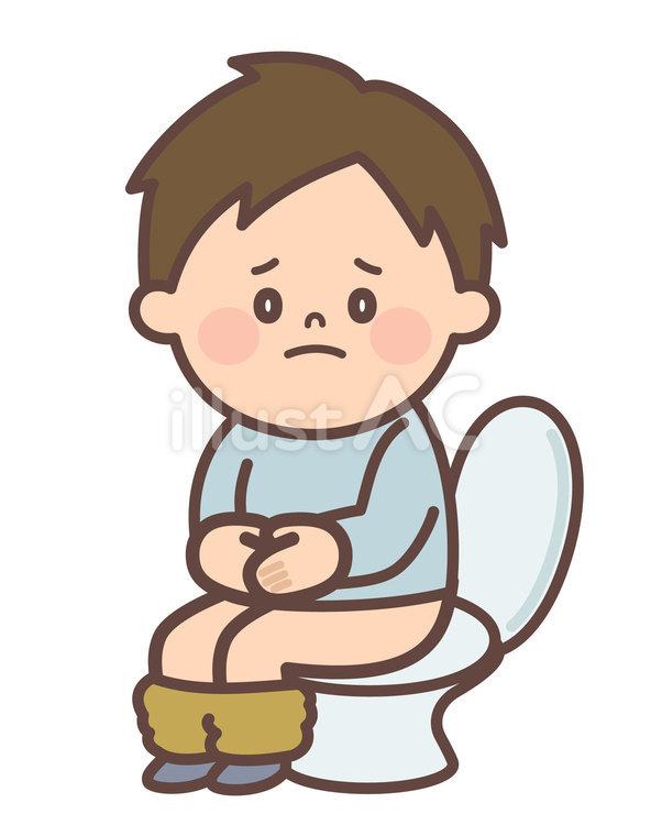 うんちが出なくてお腹が痛い男の子 うんち,排便,便秘のイラスト素材
