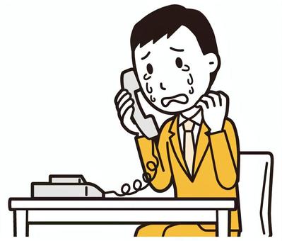  スーツ青年(黄)-163-バスト 電話,泣く,ビジネスマン,会社員,男性,サラリーマン,オフィス,ビジネス,営業マン,先生のイラスト素材