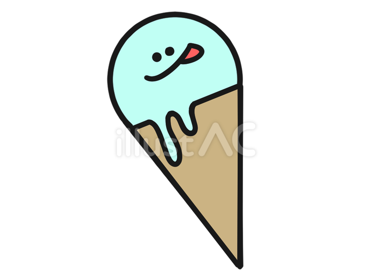 溶けた　アイスクリーム　ミント　顔つき ミント,溶けた,笑顔のイラスト素材