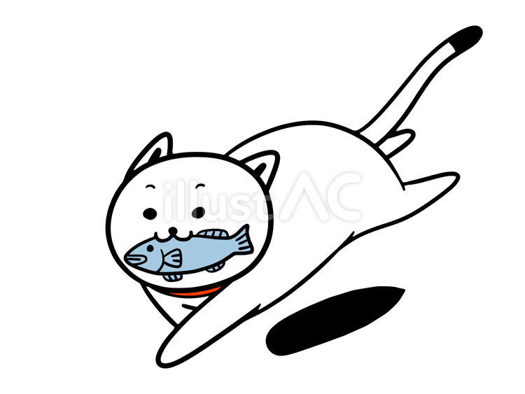 魚をくわえて走る猫 猫,魚,泥棒のイラスト素材