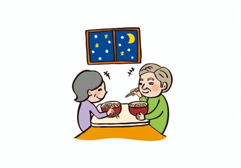 シニア夫婦のコタツで夜ご飯（105） 人物,家族,女性,男性,シニア,生活,食事のイラスト素材