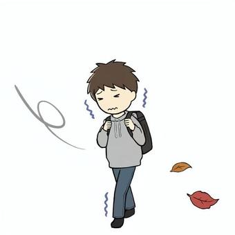 寒がりながら通学する小学生男児 寒い,寒がる,歩く,通学,下校,帰宅,木枯らし,北風,少年,男児のイラスト素材