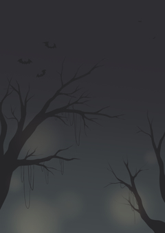 ハロウィン枯れ木_01(灯・蝙蝠あり) 背景,壁紙,秋,ハロウィン,屋外,枯れ木,影,コウモリ,灯,夜のイラスト素材