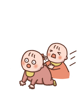 お友達を押してしまう赤ちゃん 赤ちゃん,ケンカ,押す,姉妹,女の子のイラスト素材