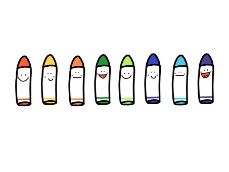 クレヨンたち クレヨンたち クレヨン,図工,赤,黄色,橙,緑,黄緑,青,水色,紫のイラスト素材