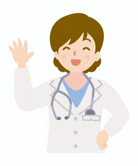 挨拶している女医_上半身1 女医,医者,女性,女,聴診器,人物,感情,笑顔,明るい,ニコニコのイラスト素材