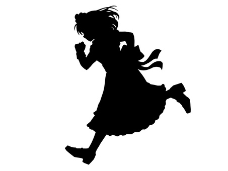 走るセミロングのメイドさん全身シルエット メイド,女の子,シルエット,立ち絵,trpg,全身,横顔,人物,黒,少女のイラスト素材