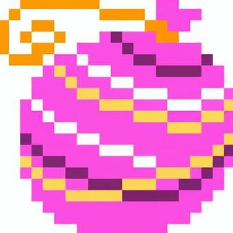 ドット絵のピンクの水ヨーヨーです。 ドット絵,ヨーヨー,シンプル,水風船,浮かぶ,つる,屋台,祭り,景品,遊びのイラスト素材