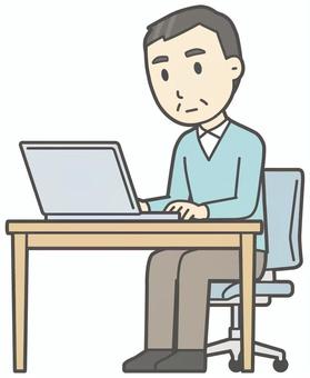 ニット中年男性-062-全身  ニット中年男性-062-全身 パソコン,おじさん,男性,中年,お父さん,パパ,シニア,ミドルエイジ,人物,かわいいのイラスト素材