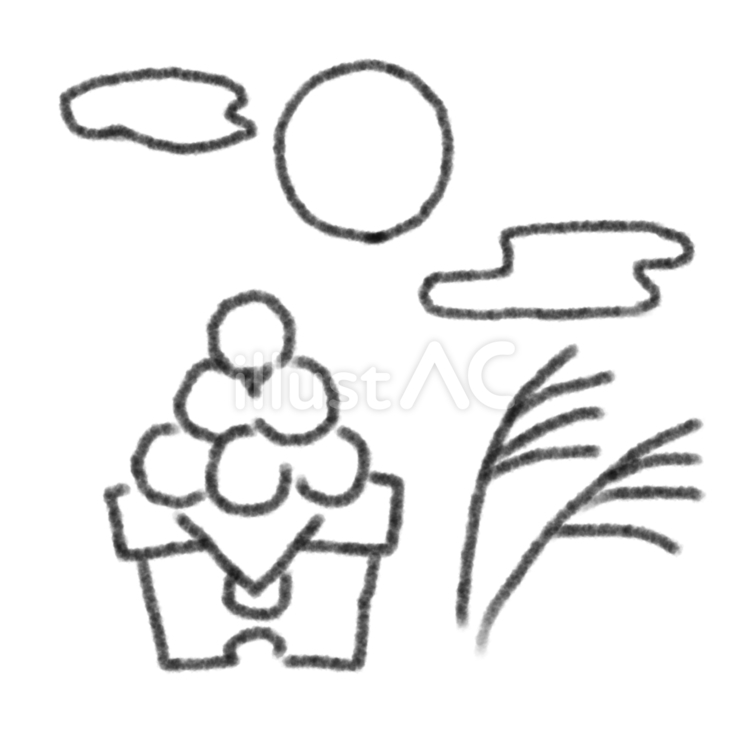 塗り絵のゆるかわ月見 お月見,月見団子,中秋の名月のイラスト素材