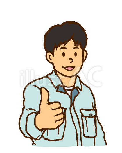 グッドサインをする作業服の男性