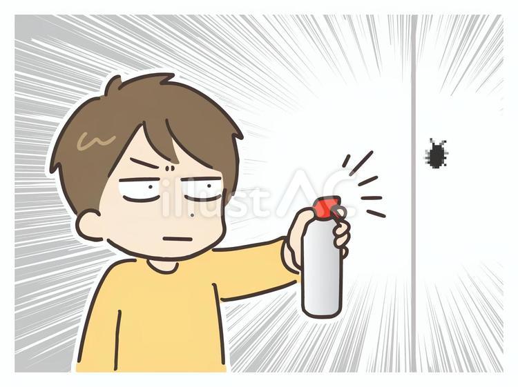 虫に殺虫スプレーを噴射する男性 害虫,虫,ゴキブリのイラスト素材