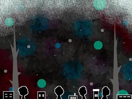 雪が降る町　色違い1 冬,雪,町,背景,光,建物,窓,木,植物のイラスト素材