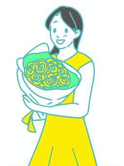 花束を持つ女性 女性,ワンピース,花束,大きい,貰う,抱く,笑顔,持つ,フォーマル,可愛いのイラスト素材