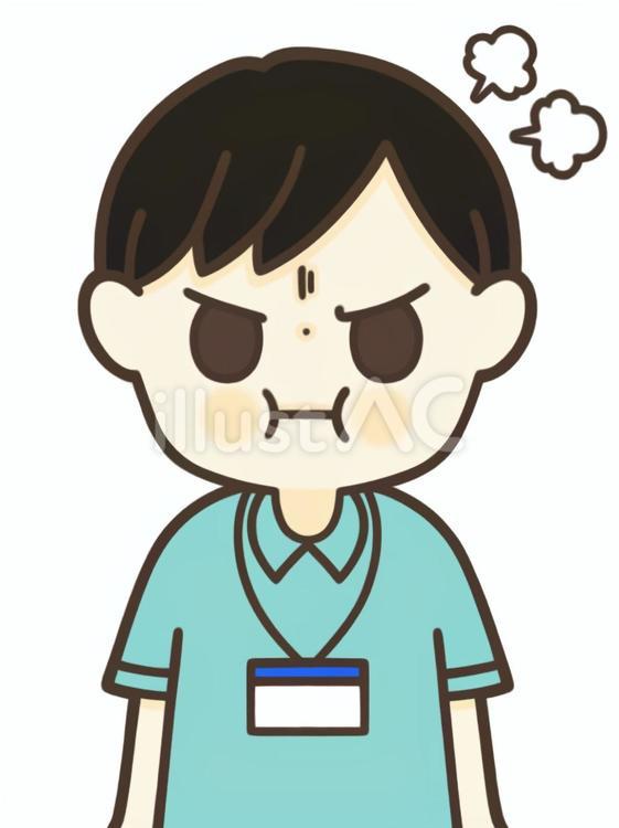 怒っているデイスタッフ　男性 デイケア,デイサービス,スタッフのイラスト素材