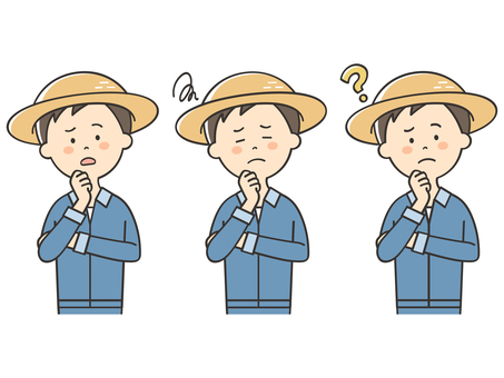 悩む農家の男性のセット 悩む農家の男性のセット 困る,不安,悩む,心配,不満,考える,落ち込む,わからない,迷う,疑問のイラスト素材