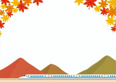 秋の紅葉旅行 新幹線と山の背景 紅葉,新幹線,背景,秋,旅行,横,横向き,壁紙,フレーム,枠のイラスト素材
