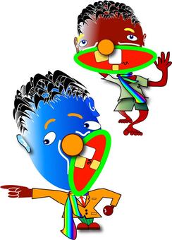 踊りませんか アニメ,陽気,おじさん,男性,二人のイラスト素材