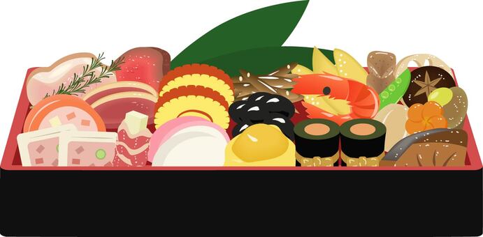 一人用おせち おせち,一人用おせち,お正月,伊達巻,かまぼこ,昆布巻,黒豆,栗きんとん,数の子,海老のイラスト素材