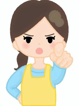 エプロン女性指差し エプロン,指差し,指図,注意,意見,真剣,店員,スタッフ,仕事,人物のイラスト素材