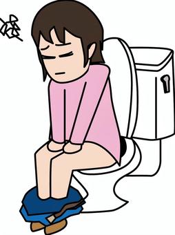 便秘トイレ　 便秘,腹痛,下痢,トイレ,便所,座る,排泄,生活,女性のイラスト素材