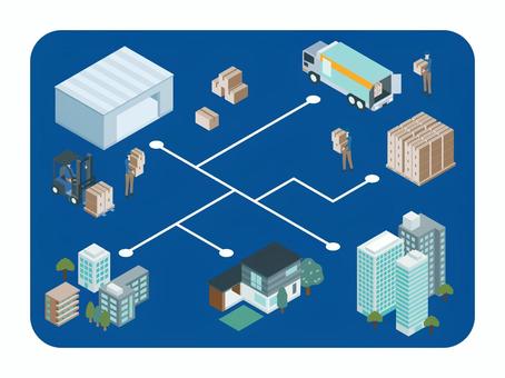 アイソメトリック_運送業 アイソメトリック_運送業 アイソメトリック,立体,アイソメ,斜め上,物流,倉庫,配送センター,トラック輸送,フォークリフト,荷物運搬のイラスト素材