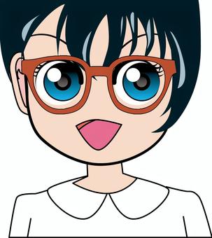 眼鏡女子 眼鏡女子 笑顔,微笑む,嬉しい,眼鏡,女子,目,前髪,口,アニメ,ショートカットのイラスト素材