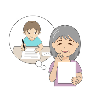 [Respect for the Aged Day] Grandma rejoices in her grandson's letter, , JPG, PNG and AI