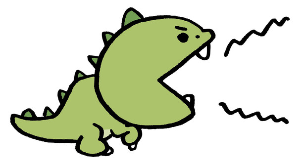 緑色のかわいい恐竜　叫ぶ 恐竜,怪獣,ティラノサウルス,赤ちゃん,動物,デフォルメ,挿絵,シンプル,イラスト,カットのイラスト素材