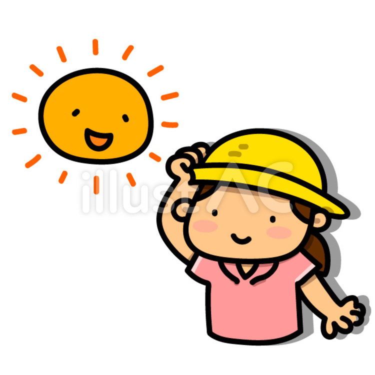 熱中症対策で帽子をかぶる女の子のイラスト 熱中症,女の子,おんなのこのイラスト素材
