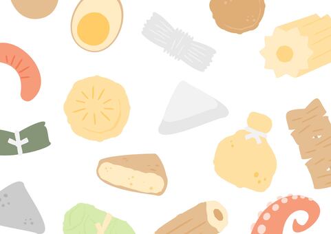 シンプルなおでんの背景イラスト おでん,食べ物,背景,冬,具材,シンプル,かわいい,デフォルメ,主線なし,大根のイラスト素材