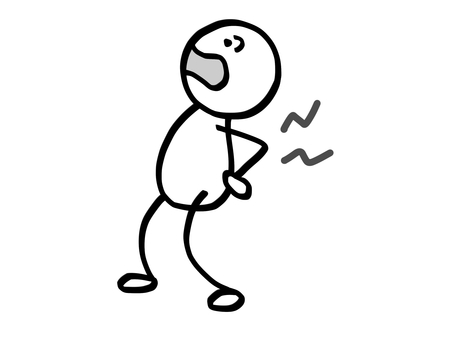 モノクロ棒人間　突然の腰痛に痛い 棒人間,人,モノクロ,モノトーン,腰痛,白黒,背骨,痛み,神経痛,腰のイラスト素材