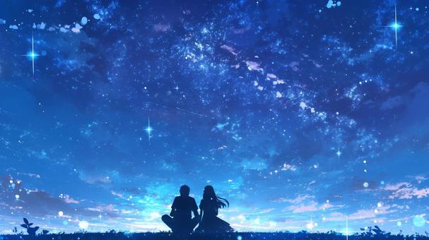 星空を見上げる影