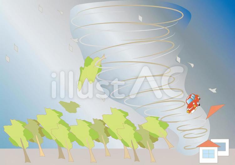 天候・台風 家屋倒壊,災害保険,トルネードのイラスト素材
