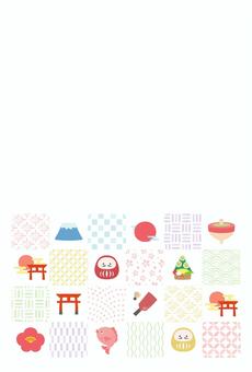 縁起物と和柄の年賀状 年賀状,正月,お正月,和柄,年賀状素材,富士山,初日の出,門松,梅,花のイラスト素材