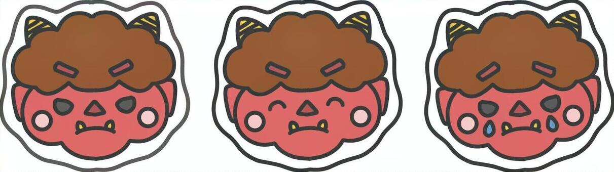 赤鬼の喜怒哀楽３点アイコンイラストセット 節分,赤鬼,セット,鬼,2月,おたより,シンプル,アイコン,かわいい,２月３日のイラスト素材