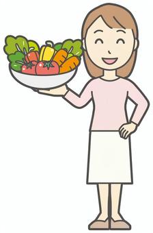  ロングヘア女性-089-全身 野菜,女性,女の子,人物,かわいい,新鮮,トマト,人参,栄養,ほうれん草のイラスト素材