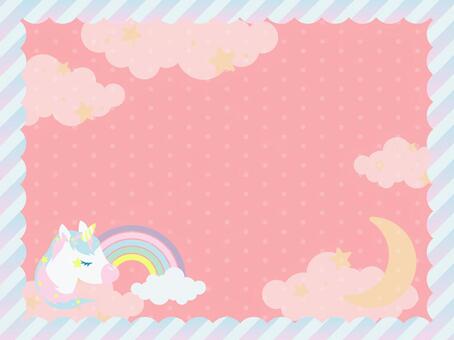 ゆめかわいいユニコーン　フレーム背景８ ユニコーン,ゆめかわ,メルヘン,月,虹,かわいい,詰め合わせ,セット,イラスト,飾り枠のイラスト素材
