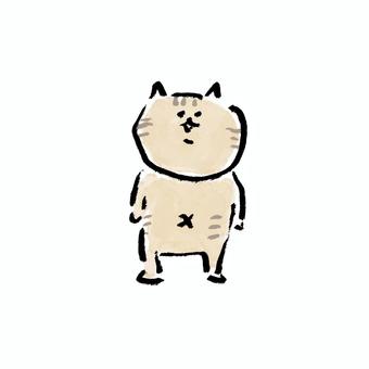 口を開けて二本脚で立つ猫 猫,キジトラ,ゆるかわ,ゆるキャラ,手描き,水彩,かわいい,立ち姿,直立,二本脚のイラスト素材