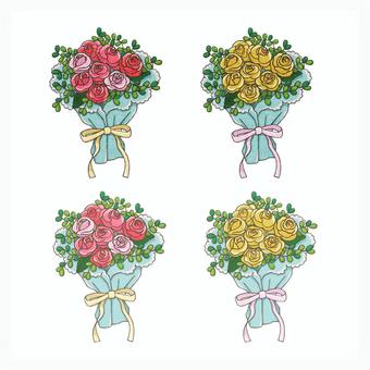 黄色とピンク系の薔薇の花束 黄色とピンク系の薔薇の花束 薔薇,花束,ブーケ,黄色,お祝い,ピンク系,レトロ加工のイラスト素材