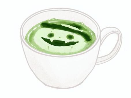 ホット　抹茶ラテ　魔女かぼちゃ 抹茶ラテ,抹茶ミルク,抹茶,ラテアート,かぼちゃ,魔女,帽子,ハロウィン,コップ,喫茶店のイラスト素材