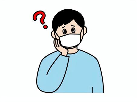 疑問に思う男性（マスクあり） 男性,疑問,マスク,はてな,悩む,困る,不安,考える,迷う,心配のイラスト素材