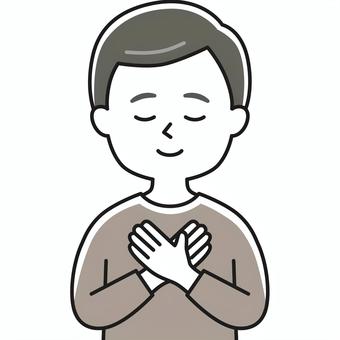 想う人 上半身 胸両手_顔白-影 GHM 男性,思う,感じる,願う,触る,手をあてる,胸,ハート,両手,心のイラスト素材