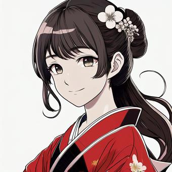 赤い和服を着た美少女