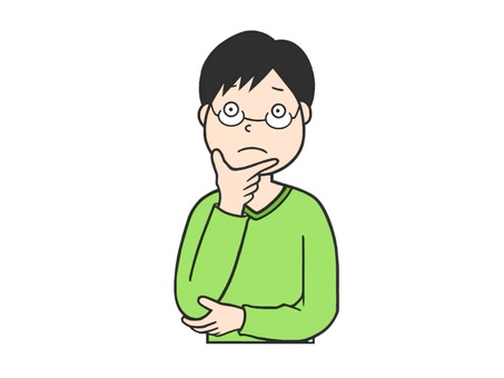 悩む(考える)ポーズをとる眼鏡の男性 男性,思考中,検討中,考察,黒髪,青年,高校生,大学生,疑う,懐疑的のイラスト素材