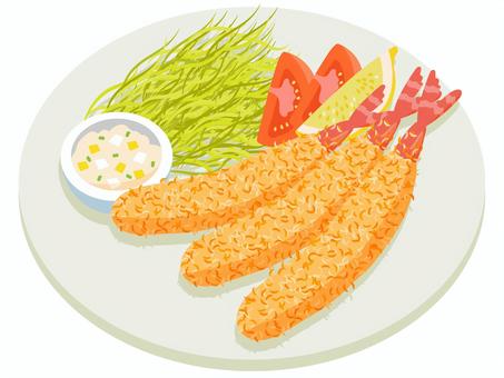 エビフライ エビフライ,エビ,タルタルソース,揚げ物,トマト,おかず,食べ物,フライ,ころも,料理のイラスト素材